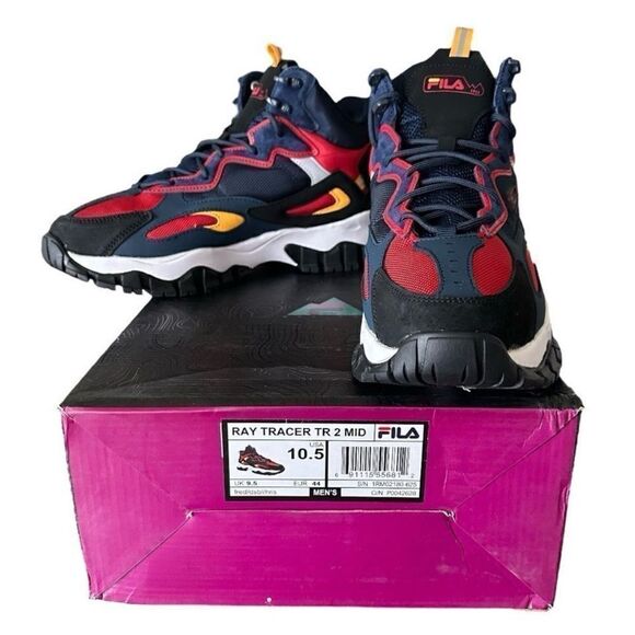 Fila Athletic Basketball Shoes Ray Tracer TR 2 Mid Top Red Blue High-Top Design - Picture 1 of 9